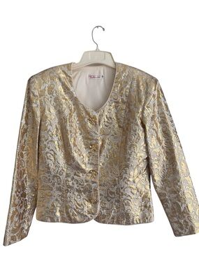Vintage 1987 Talbots Gold Brocade Jacket Blazer Size 14 USA Made Estate